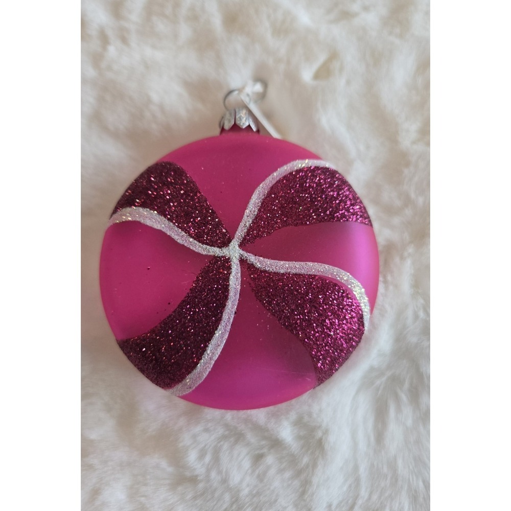 Dept 56 Pink Peppermint Candy Swirl Pinwheel Glass Ornament 6688 Vintage 2000